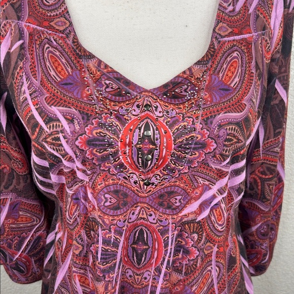Apt. 9 Purple Y2K 90's Paisley Beaded Boho V-neck 3/4 Sleeve Top Size Medium - Picture 2 of 7